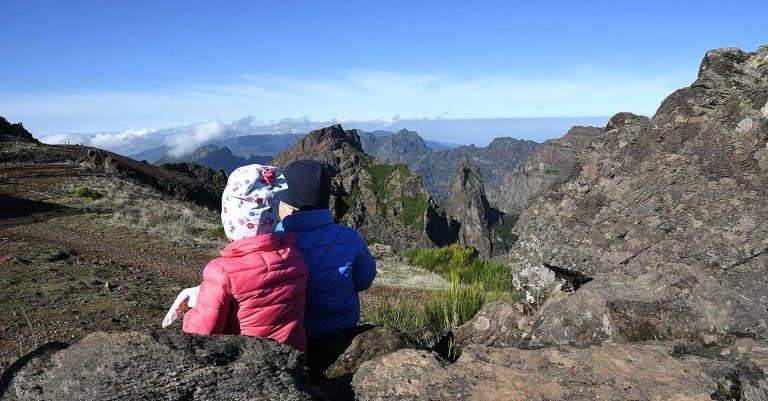 kids in madeira on mountain viewpoint
