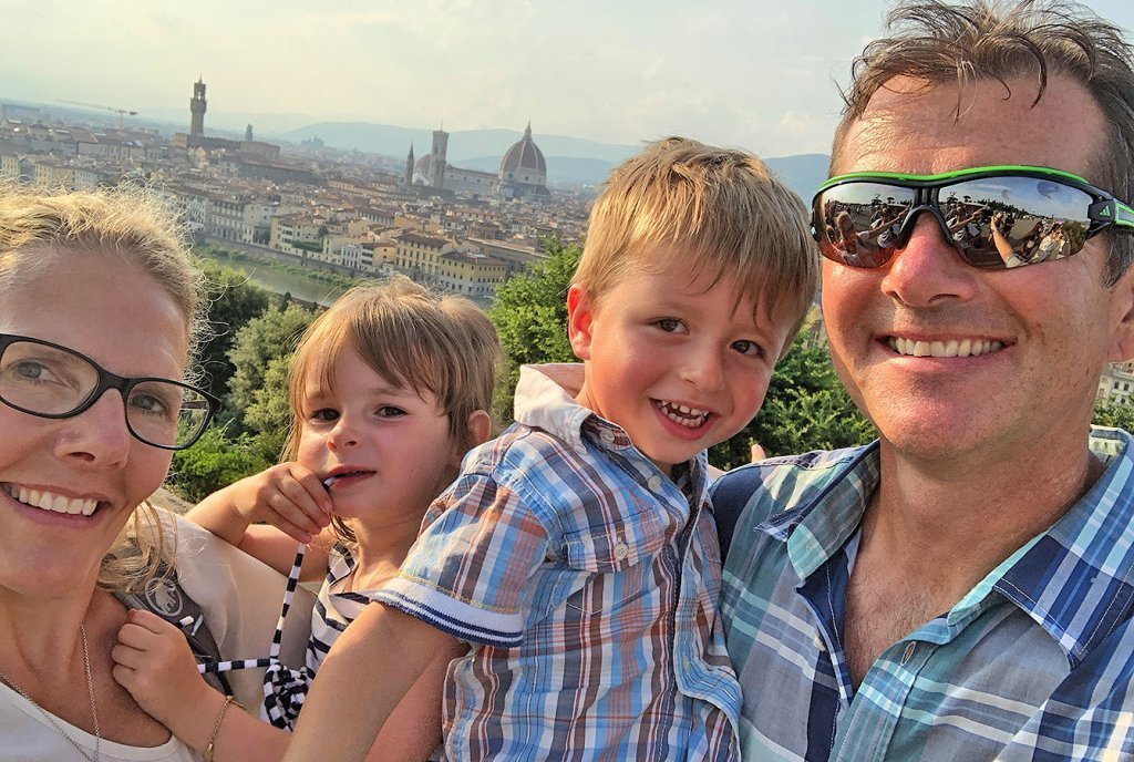 Happy family visiting Florence, Tuscany, Italy