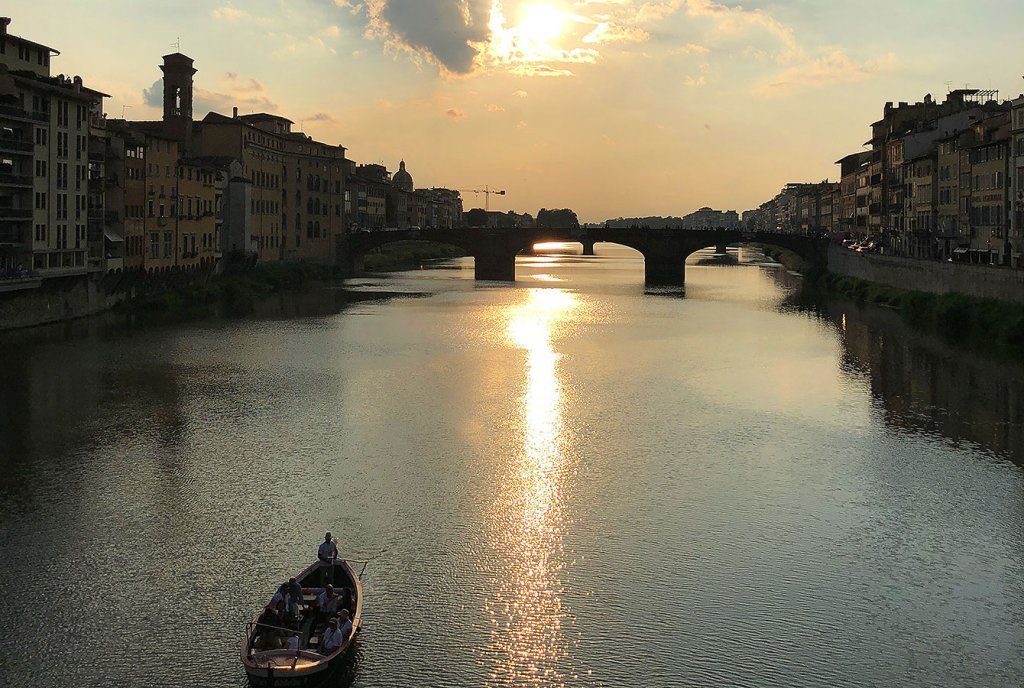 View down the river Arno from Ponte Vecchio, Florence, Tuscany