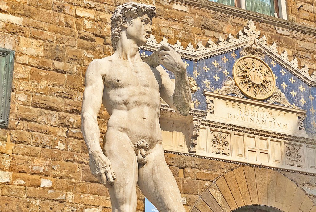 A copy of the sculpture "David" my Michelangelo in Florence on the Piazza della Signoria