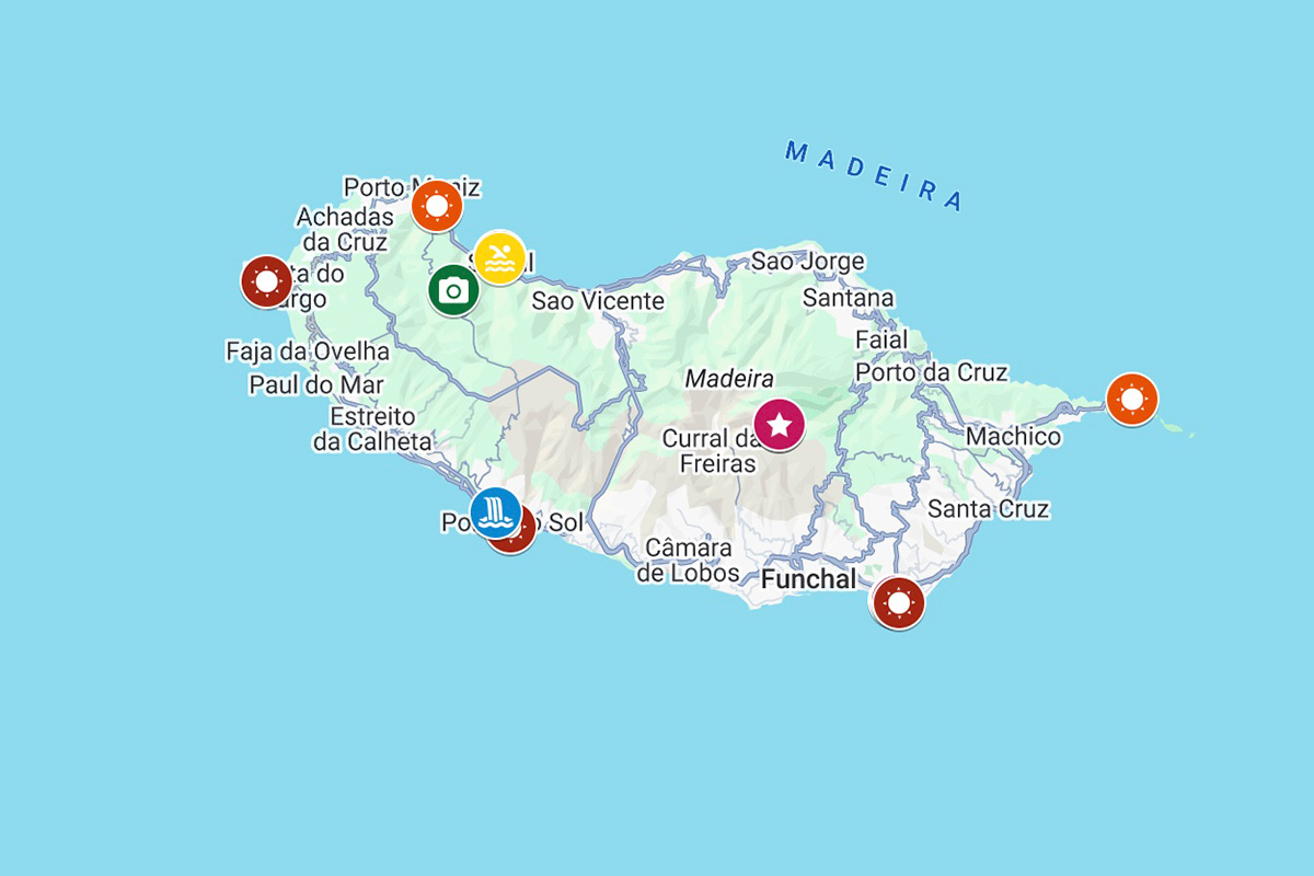 Madeira Travel map with interest points