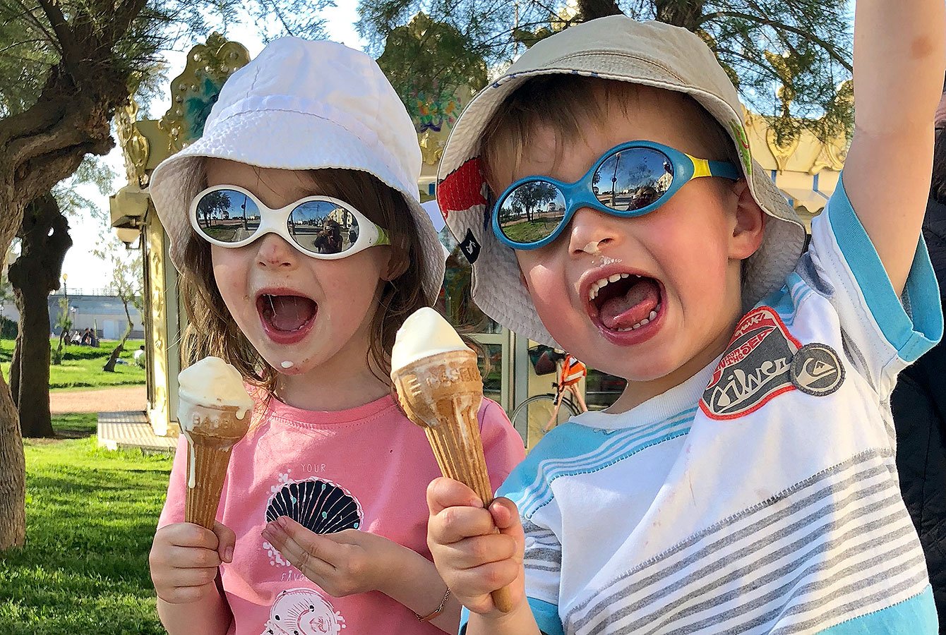 Kids eating Bonifacio Ice cream - the best - Corsica - France
