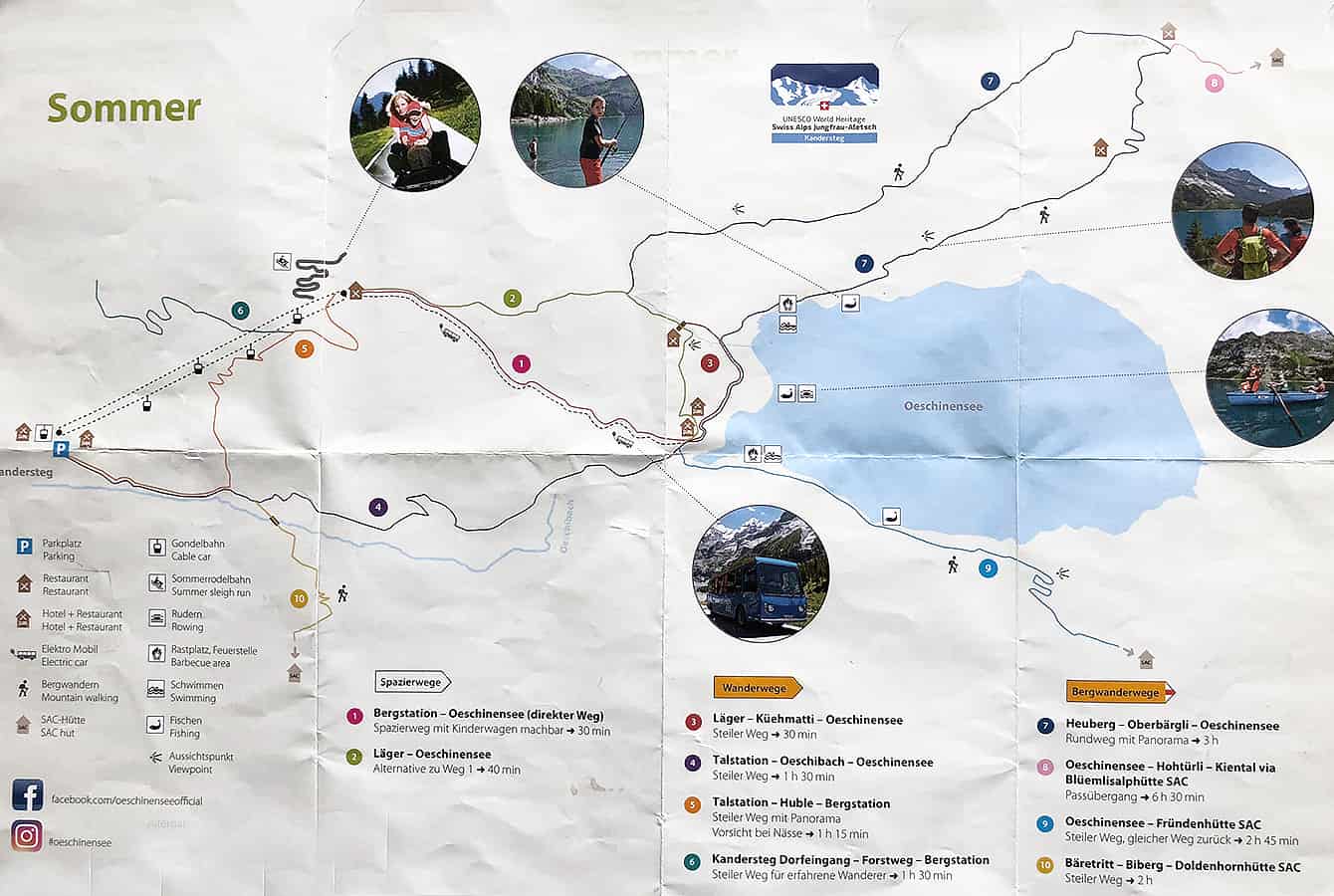 a map showing all the different options when hiking at the Oeschinensee