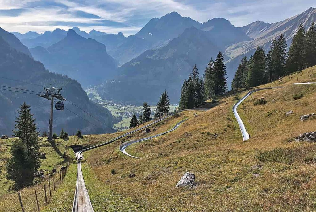 View down the Swiss Kander valley with the Toboggan run in front