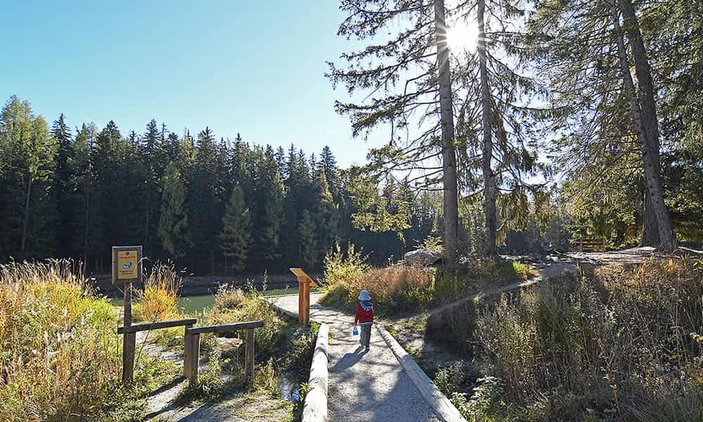 A child walking on the Crans Montana hike in Valais