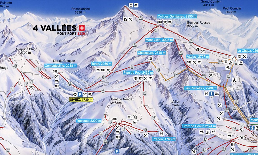 map of ski domain 4 vallées