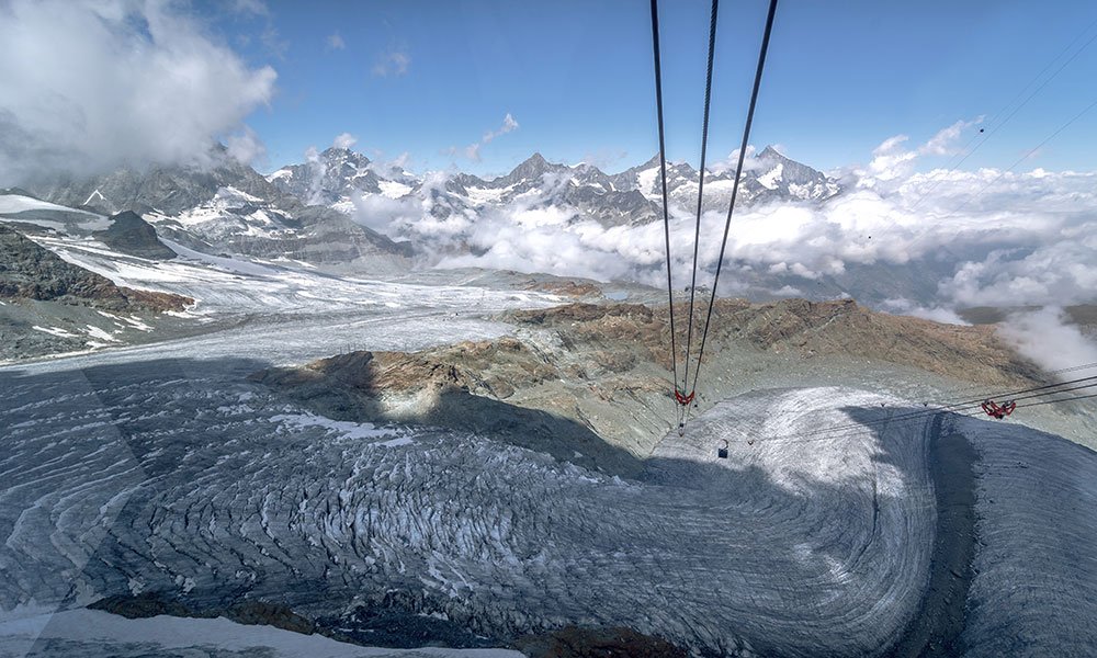 Zermatter Gletscher von der Luftseilbahn S3 in Zermatt