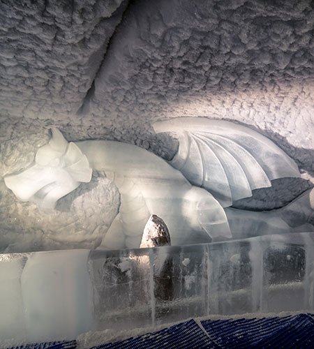 ice sculpture inside the glacier at Klein Matterhorn