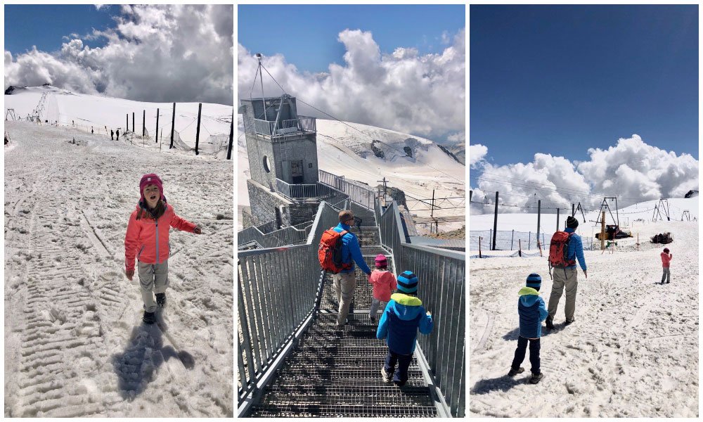 Eine Familie spielt im Matterhorn Glacier Paradise