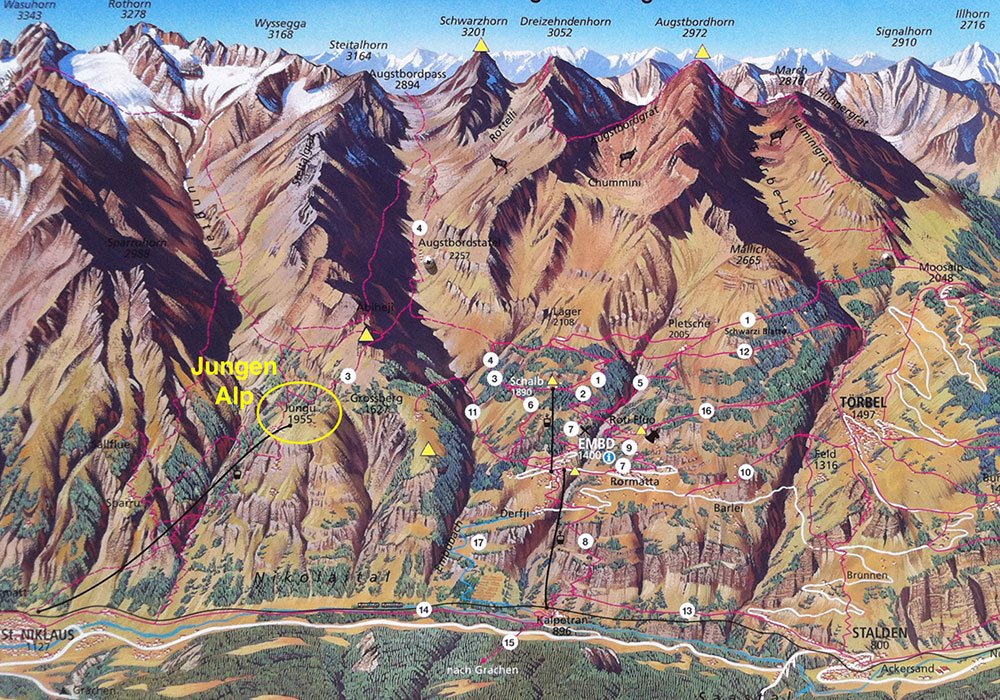hiking map of the Jungen Alp