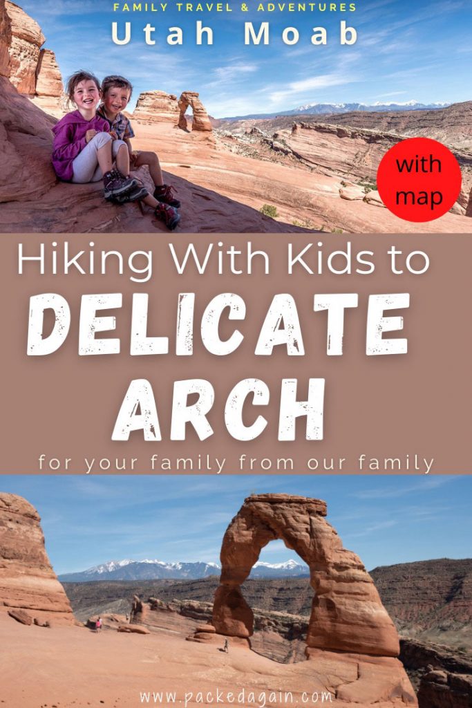 kids sitting ba Delicate Arch after hiking delicate arch