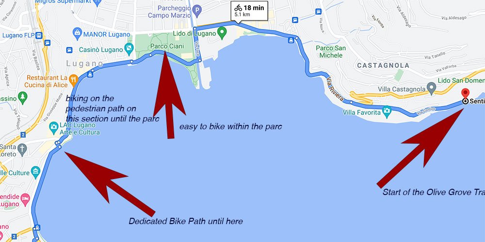 map of the bike route in Lugano