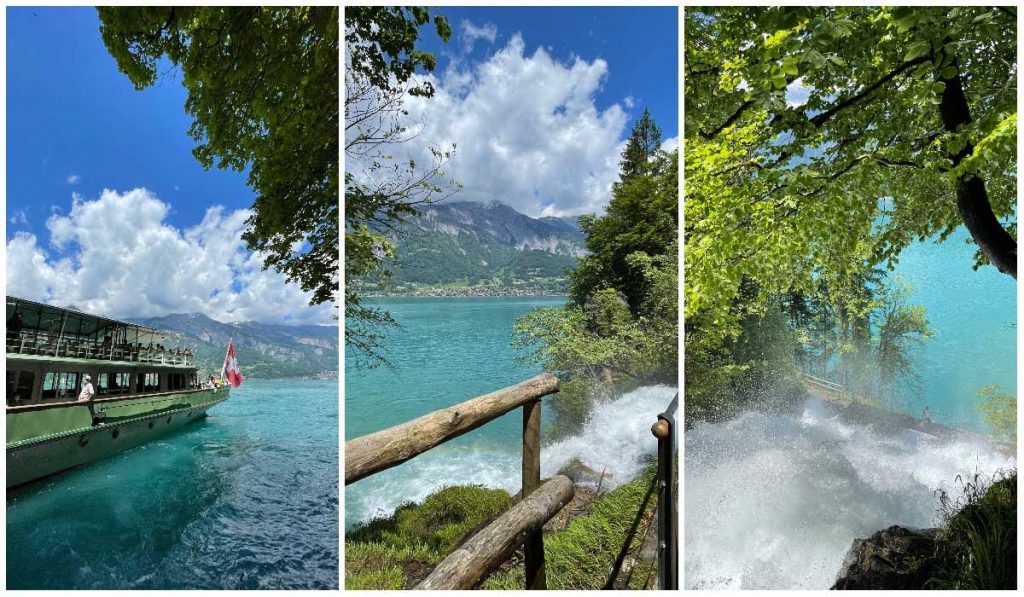 lower part pf the Giessbach Falls with the boat on Lake Brienz