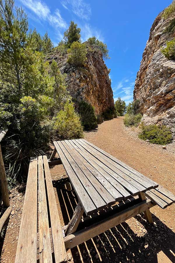 picnic table on the Calamita trail from Capoliveri