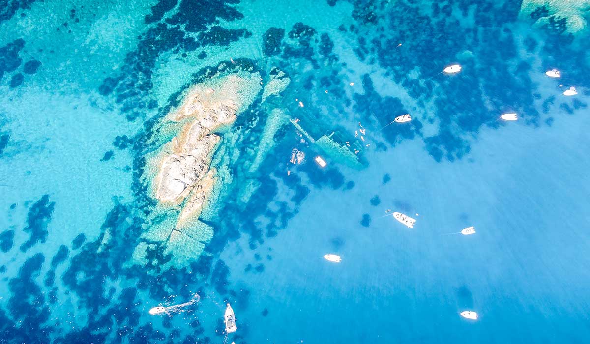 areal view over the Relitto ship wreck on Elba Italy