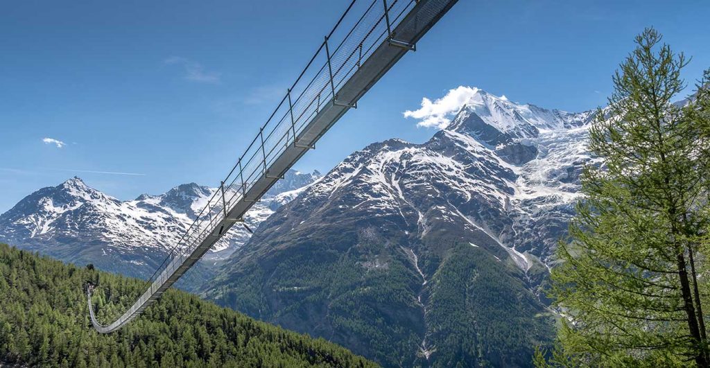 the Charles Kuonen suspension bridge in Valais Switzerland