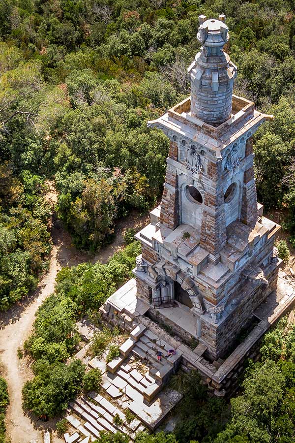 areal view of the Monsoleum Tower in Cavo on Elba