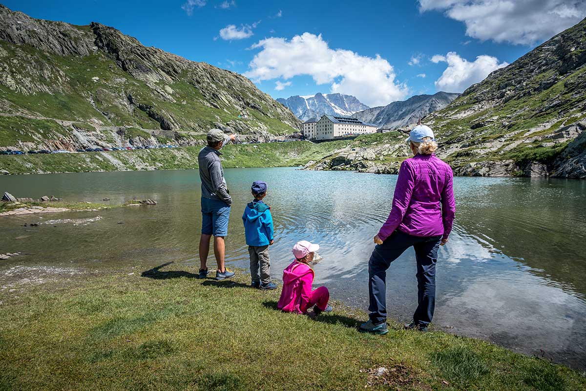 family at the col de grand st Bernard Pass Switzerland 