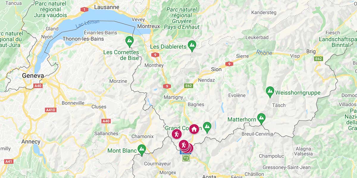 hiking map from google within the St.Berard region in Valais Switzerland