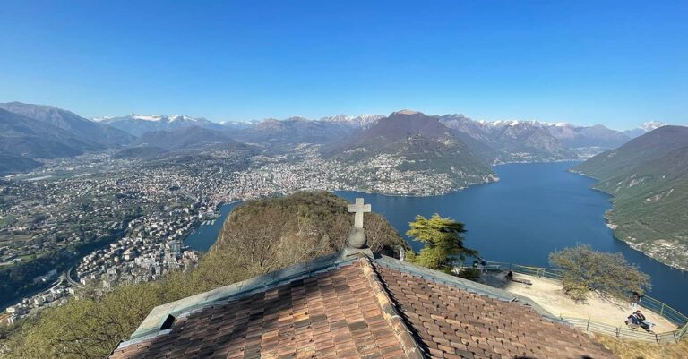 View over Lake Lugano from San Salvatore in Ticino Switzerland