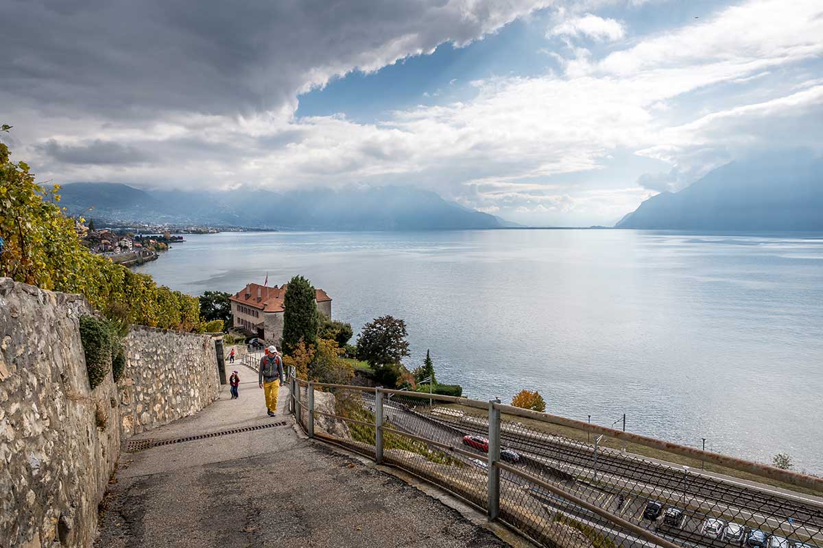 Vistas from the Lavaux terraces along lac Léman Switzerland 