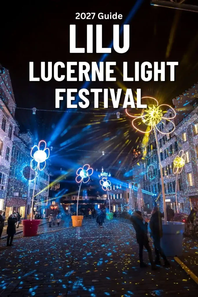 a street during the LILU at night with light art a pinterest pin