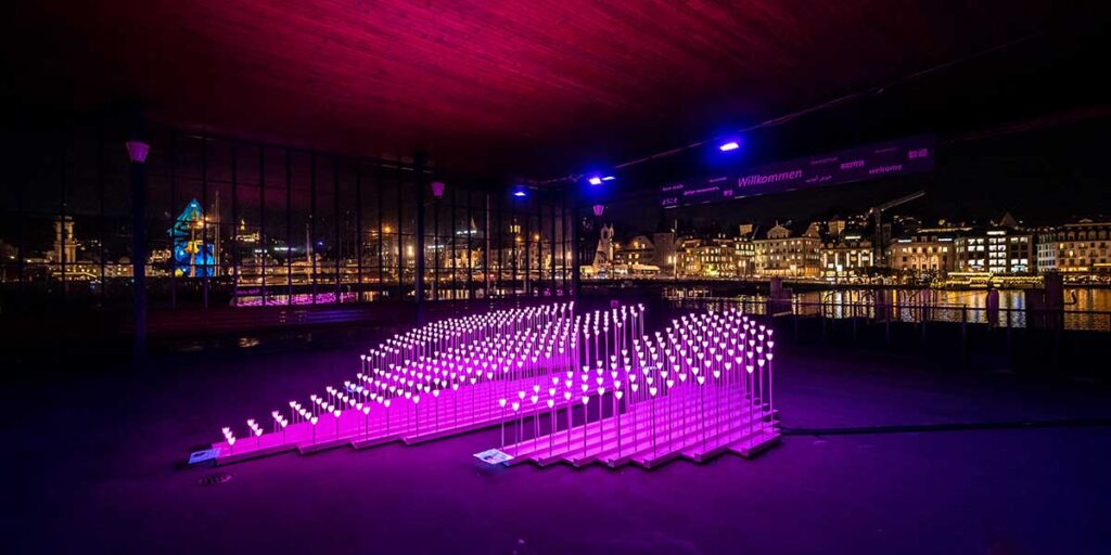 pink lights in a shape of a heart at the LILU light festival