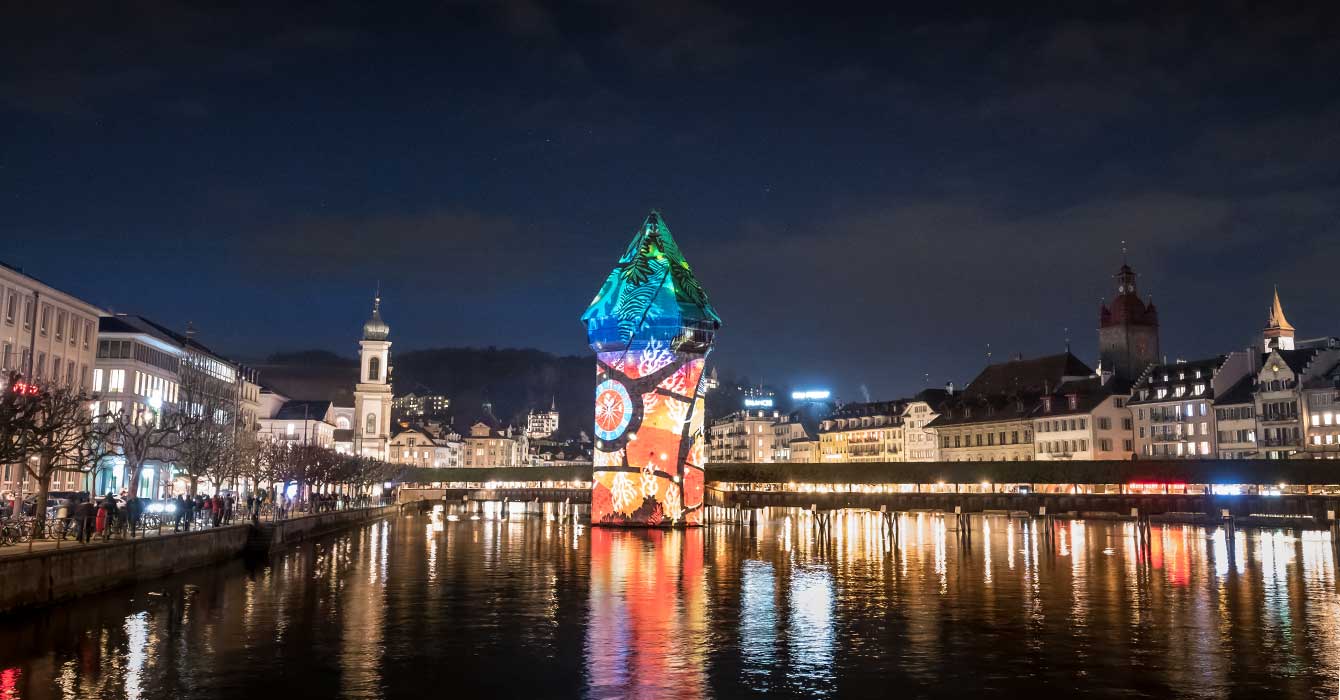 Lucerne by night illuminated by the beautiful LILU light show