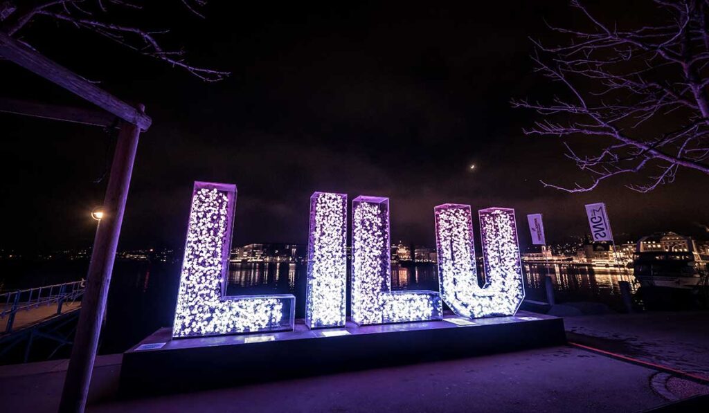 light signe saying LILU from the Lucerne Light Festival 