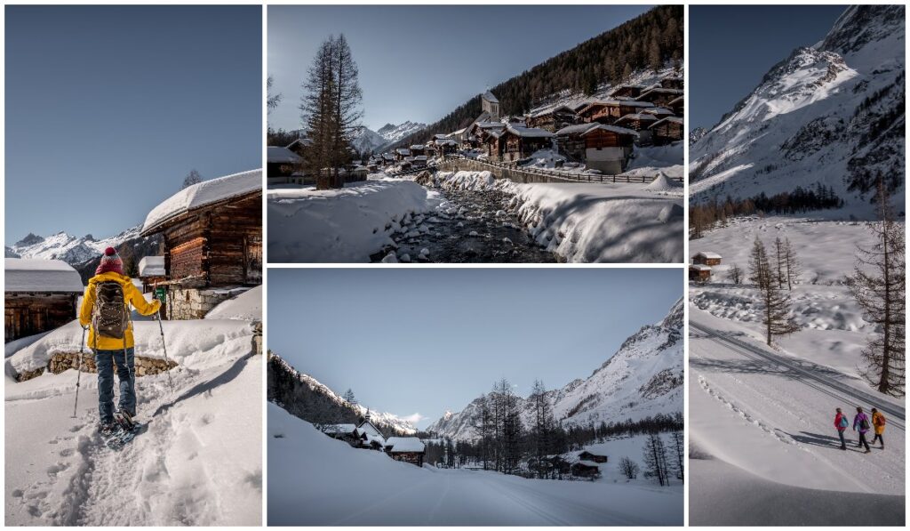 winter images with snowshoesing and walking in the swiss village Lötchental 