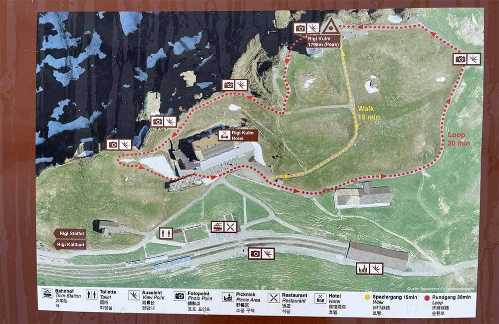 map on a board from the swiss mount Rigi Kulm