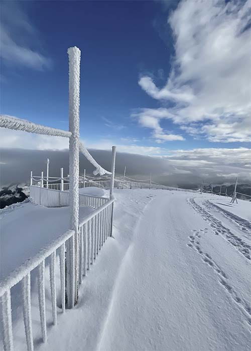 Icey winter conditions on top of mountain