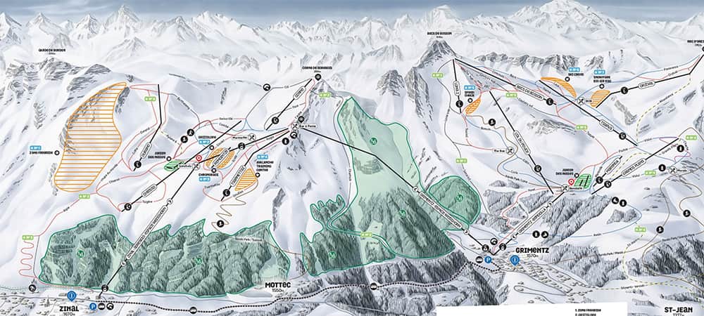 ski map of Grimentz Zinal in Valais Switzerland 
