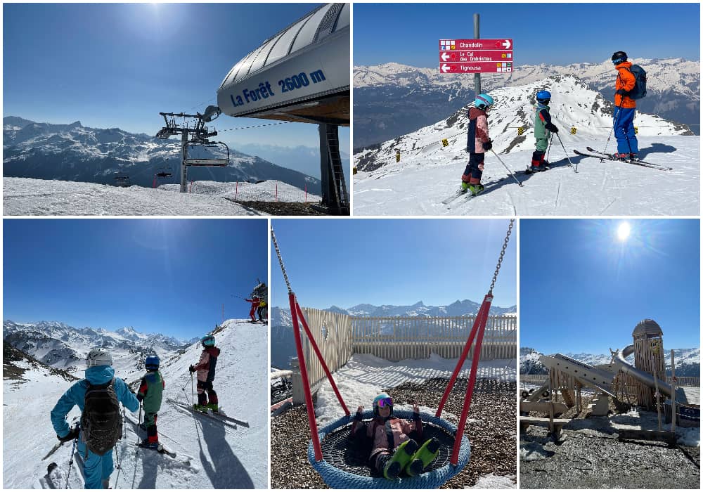 family skiing in st.luc chandolin a swiss winter ski resort
