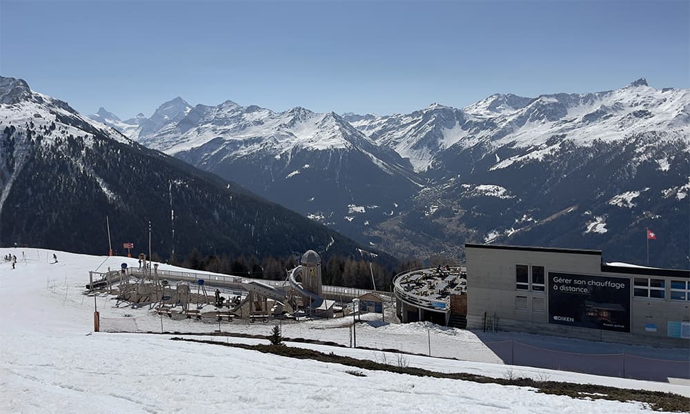 winter views with mountains and playground in Val d'Anniviers