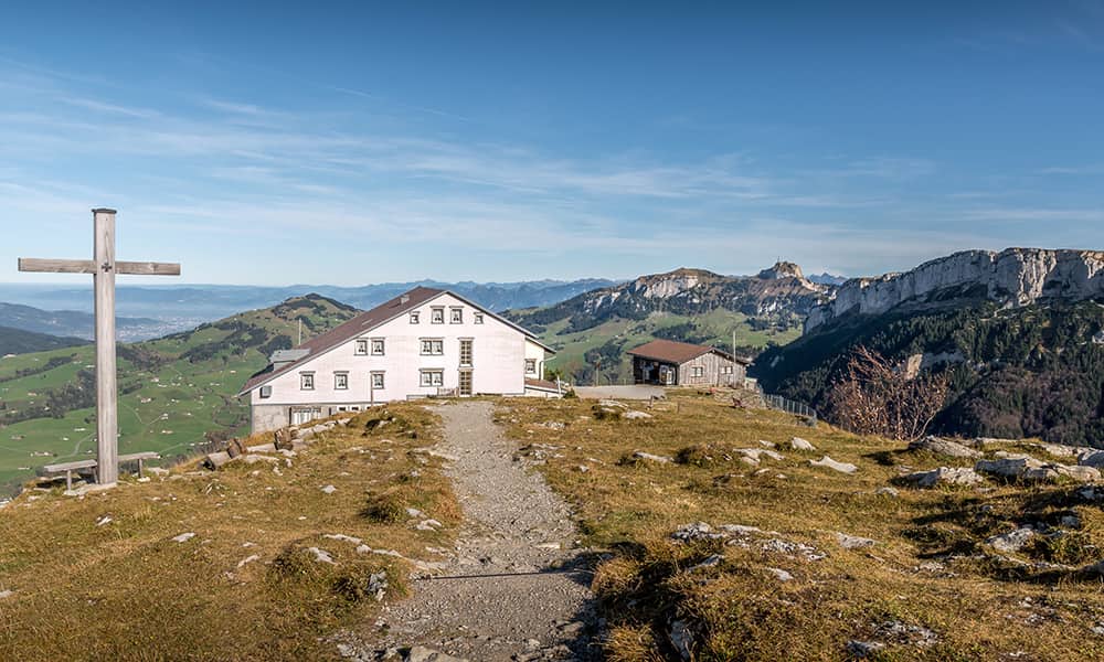 Ebenalp Restaurant during the evening sun