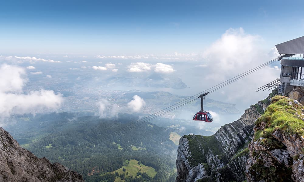 cable car riding up Mount Pilatus Lucerne
