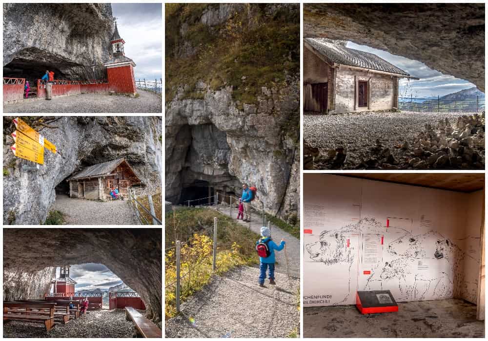 different images from the Wildkirchli and their caves with children