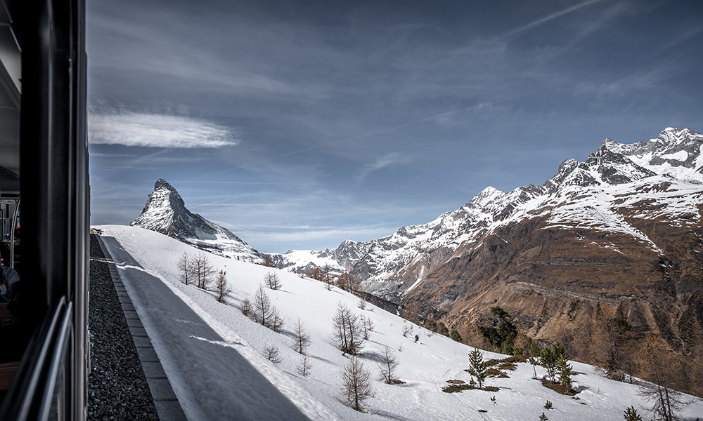 view from the Gornergrat Train in Zermatt to the Matterhorn
