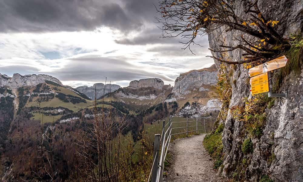 a cliff face walk from the Wildkirchli to the Äscher Restaurant