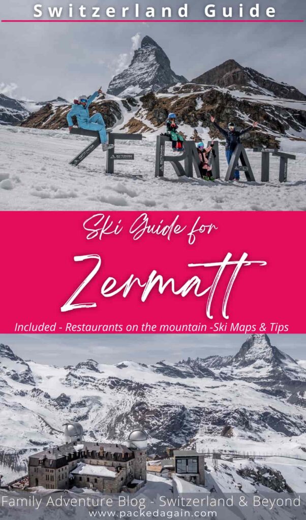 A family duing the winter in Zermatt skiing