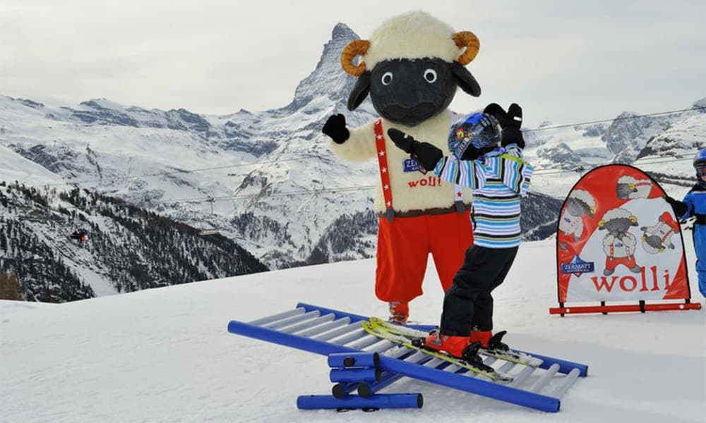 a maskot cheap, wolli, on the ski piste