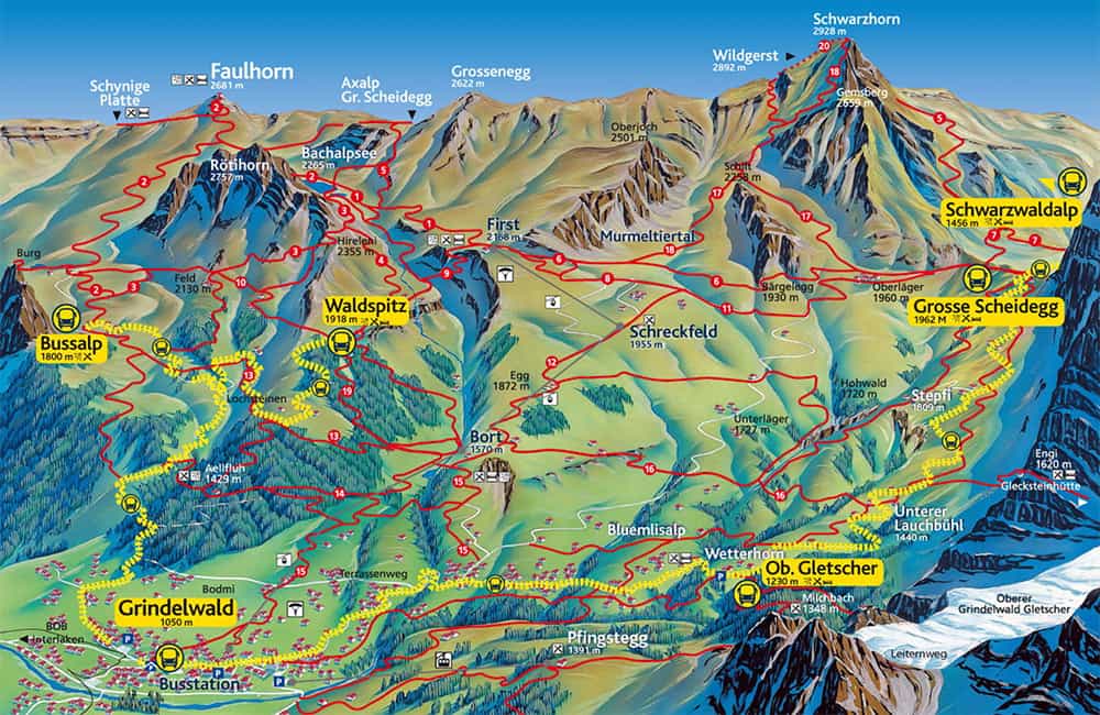 bus and hiking map Grindelwald