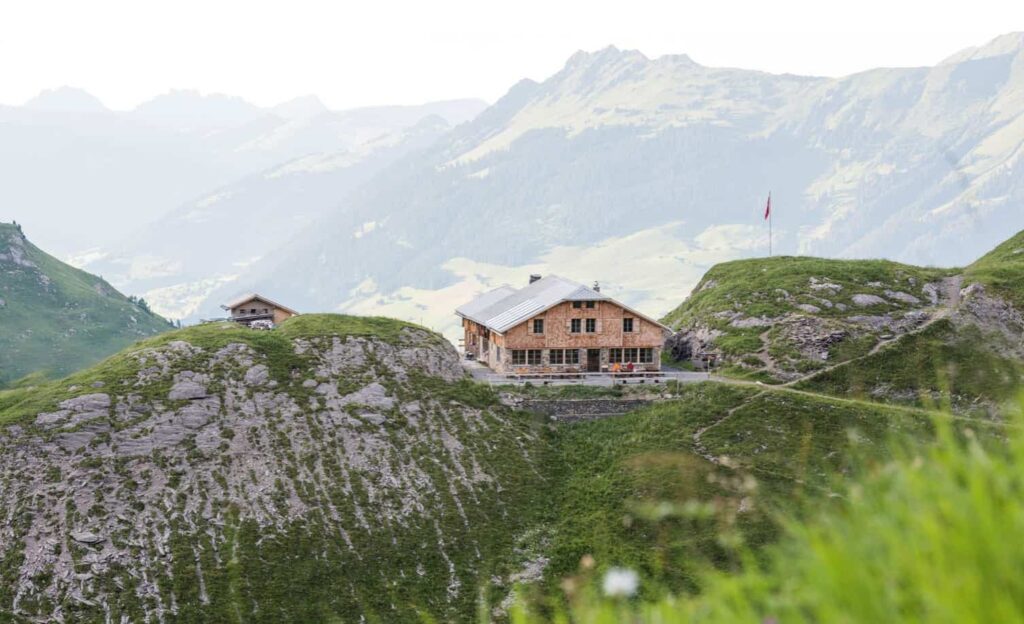 mountain SAC Geltenhütte in Lauenen near Gstaad on a summer day