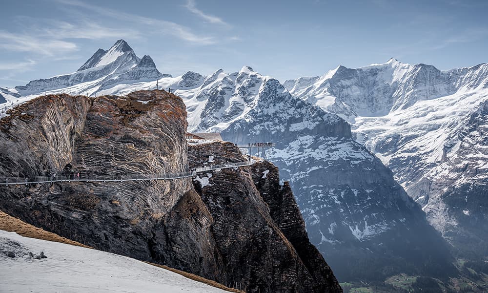 the First mountain with the walking way Cliff Walk in Grindelwald