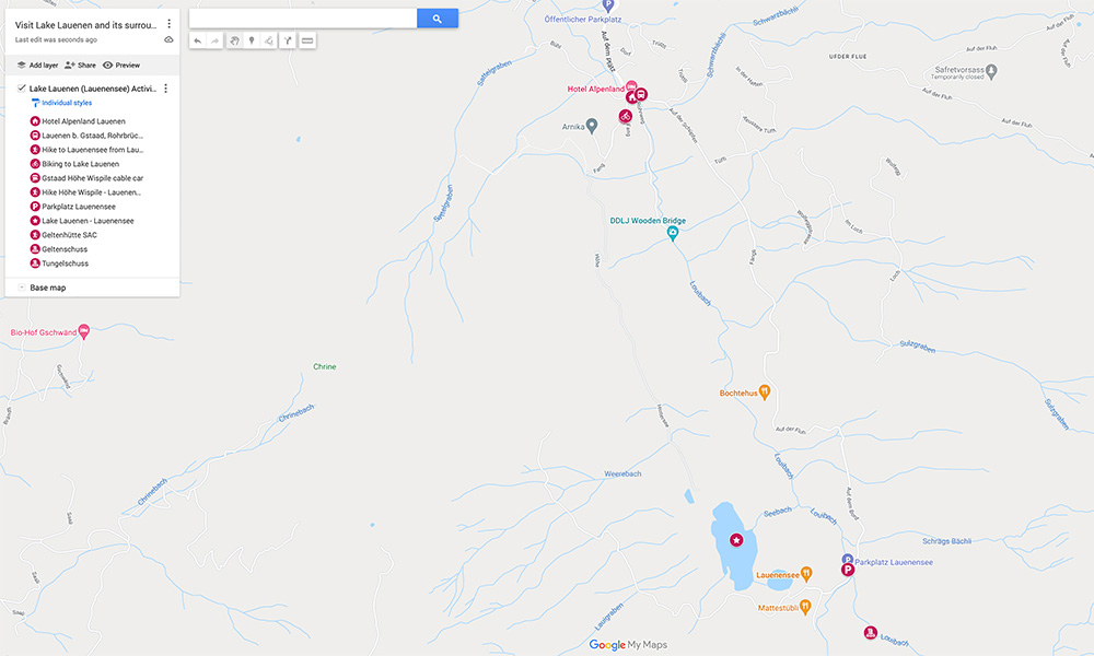 google map of Lauenen by Gstaad area