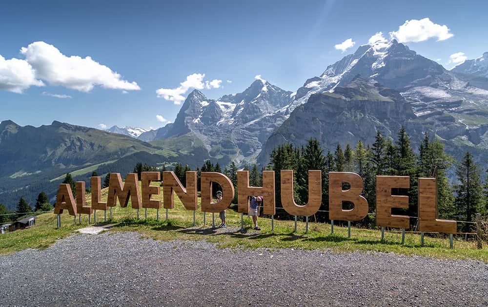 wooden letters saying Allmendhubel in the mountains