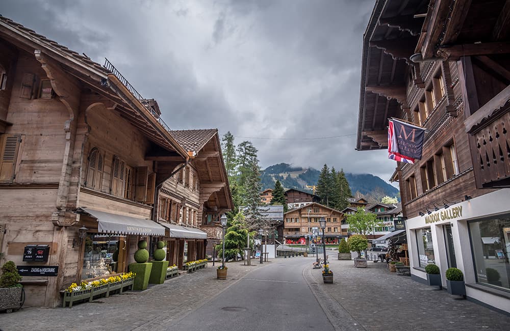 The main road of the Swiss village Gstaad