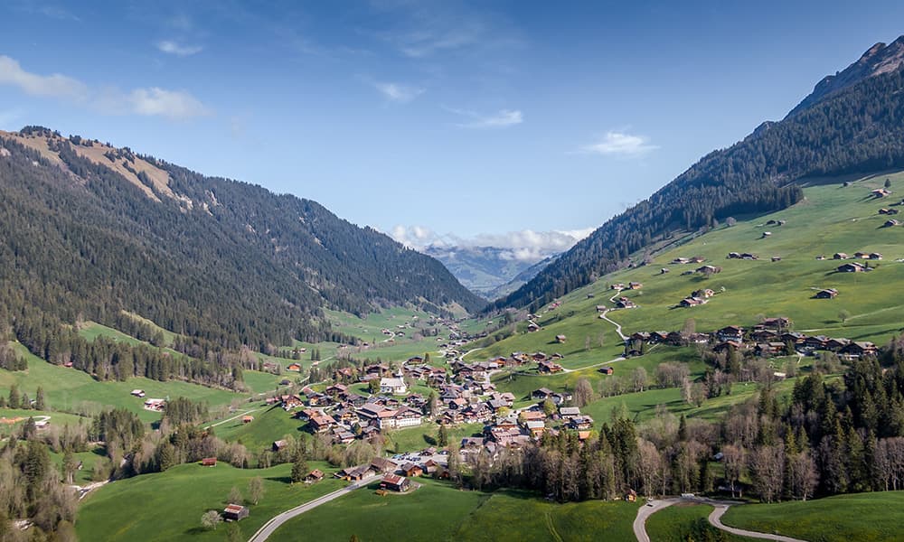 swiss valley Lauenen by Gstaad on a sunny day