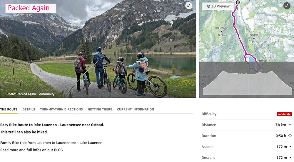 bike and hiking trail from Lauenen to Lauenensee with a family on their bikes